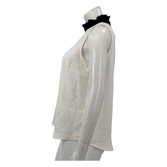 J Crew Top Womens Small Ivory Black Ruffle Neck 365 Crepe‎ Minimalist Preppy - Picture 4 of 9